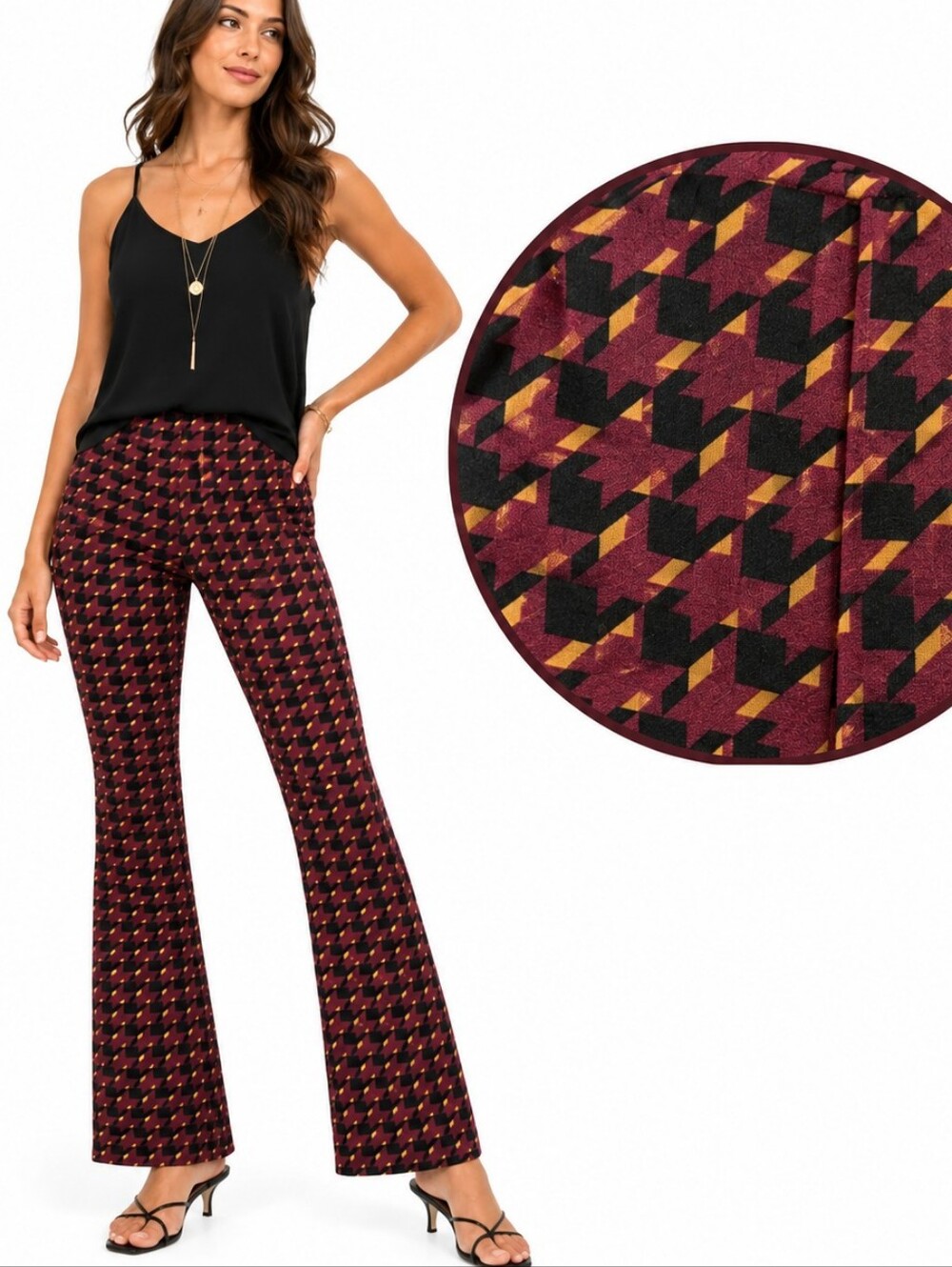 Truth by Republic Burgundy Geometric Print Ponte Flare Pants Size S Petite